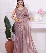 Designer Lavender Heavy Hand Work Zarkan Cut Work Net Saree