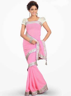 Sonakshi Sinha Amazing Designer Pink Chiffon Saree Diwali Gift 548 1