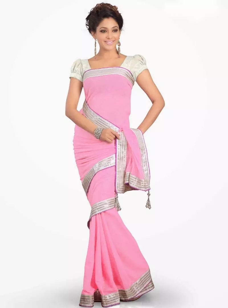Sonakshi Sinha Amazing Designer Pink Chiffon Saree Diwali Gift 548