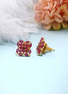 Pink Gold Plated-Plated Floral Earrings 2
