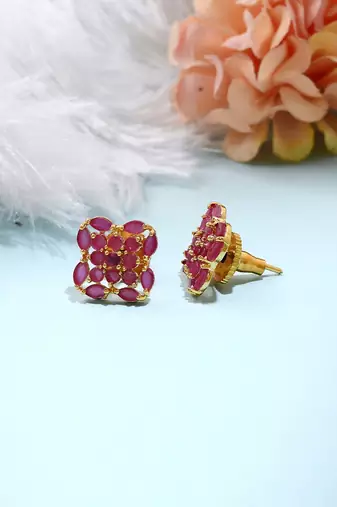 Pink Gold Plated-Plated Floral Earrings