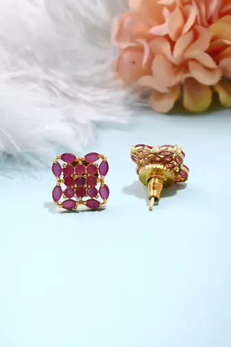 Pink Gold Plated-Plated Floral Earrings