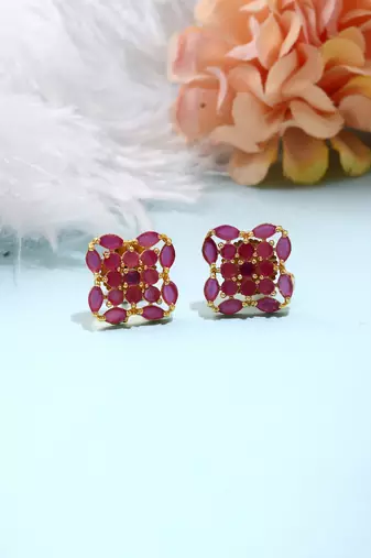 Pink Gold Plated-Plated Floral Earrings