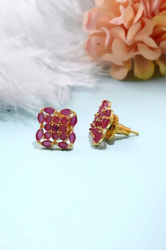 Pink Gold Plated-Plated Floral Earrings
