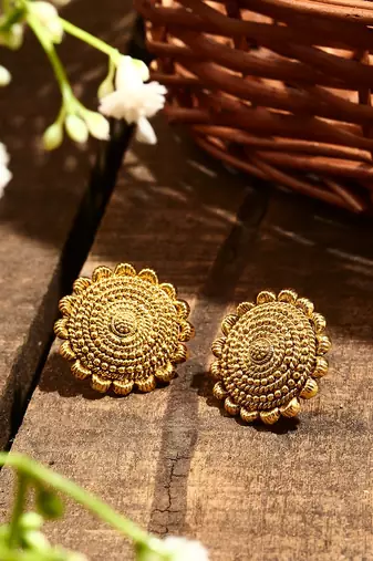Gold Plated-Plated Floral Shaped Earrings