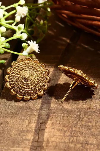 Gold Plated-Plated Floral Shaped Earrings