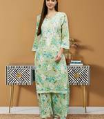 hand embroidered green mal-mal lucknow chikankari women kurta set