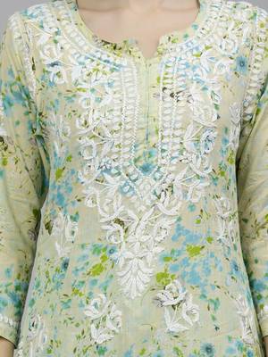 hand embroidered green mal-mal lucknow chikankari women kurta set 2