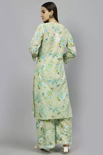 hand embroidered green mal-mal lucknow chikankari women kurta set