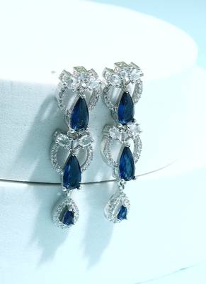 American Diamond Blue Long Earrings 1