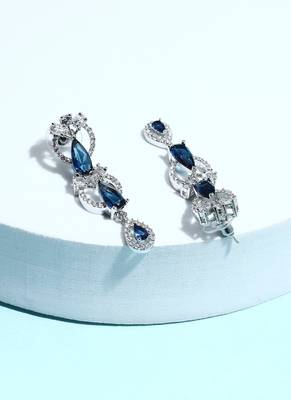 American Diamond Blue Long Earrings 3