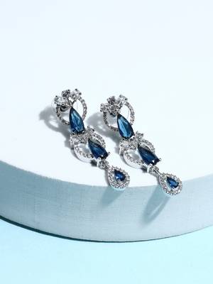 American Diamond Blue Long Earrings 4