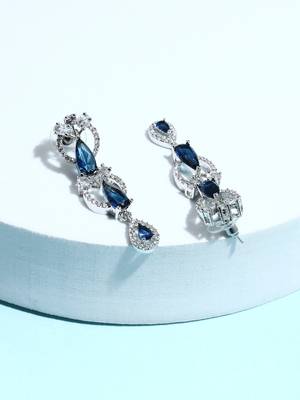 American Diamond Blue Long Earrings 5