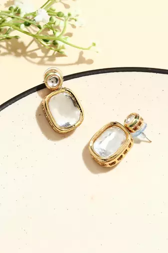 White Gold Plated Kundan Earrings