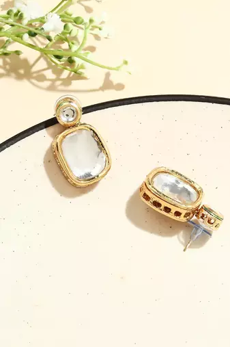 White Gold Plated Kundan Earrings
