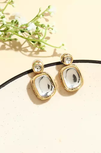 White Gold Plated Kundan Earrings
