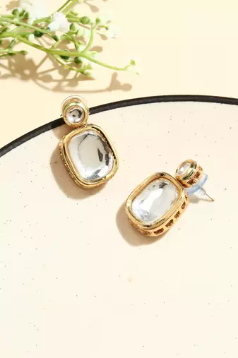 White Gold Plated Kundan Earrings