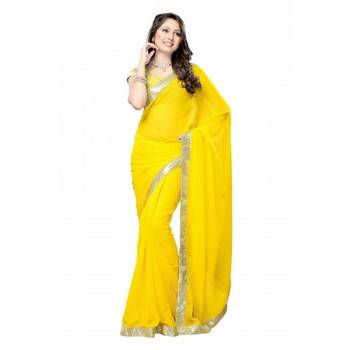 Daisy Shah Designer Yellow Crepe Bollywood Saree Diwali Gift 571 1