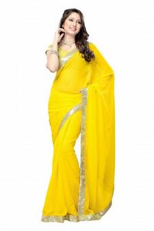 Daisy Shah Designer Yellow Crepe Bollywood Saree Diwali Gift 571