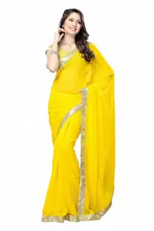 Daisy Shah Designer Yellow Crepe Bollywood Saree Diwali Gift 571