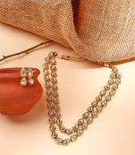 2 Layered Kundan Necklace Set with Earrings in White Gold Plated
