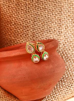 2 Layered Kundan Necklace Set with Earrings in White Gold Plated 3