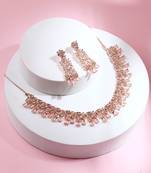 American Diamond Necklace Set with Earrings in Rose Gold Plated