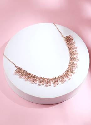 American Diamond Necklace Set with Earrings in Rose Gold Plated 2