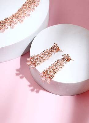 American Diamond Necklace Set with Earrings in Rose Gold Plated 3