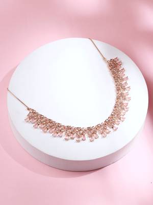 American Diamond Necklace Set with Earrings in Rose Gold Plated 5