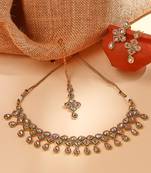 Necklace Set with Earrings and Maang Tikka in White Gold