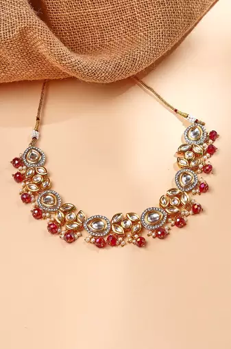 Multicolored Kundan Necklace Set with Earrings and Maang Tikka