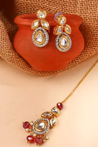 Multicolored Kundan Necklace Set with Earrings and Maang Tikka