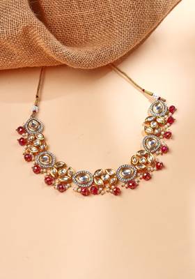 Multicolored Kundan Necklace Set with Earrings and Maang Tikka 7