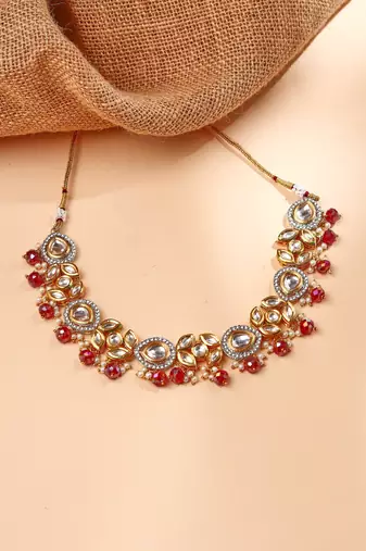 Multicolored Kundan Necklace Set with Earrings and Maang Tikka