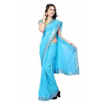 Daisy Shah Aqua Blue Color Bollywood Designer Sari Deepawali Special Gift 576 1