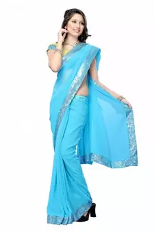 Daisy Shah Aqua Blue Color Bollywood Designer Sari Deepawali Special Gift 576