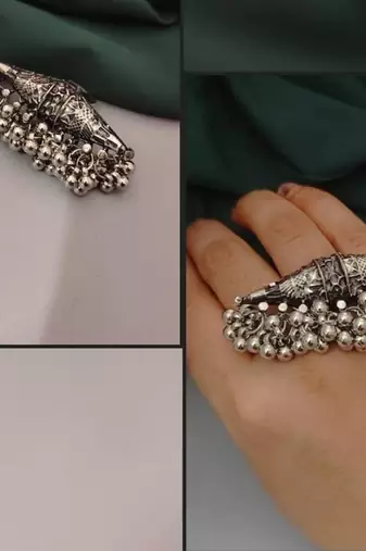 Ghungroo german silver traditional finger ring indian oxidized beautiful unique designed boho ghungroo jewelry