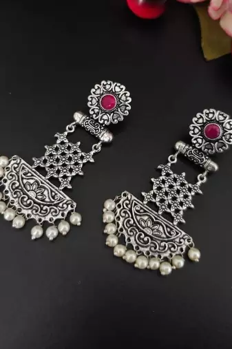 Oxidized earring dangler earrings, oxidized indian jewelry dangler stone earrings