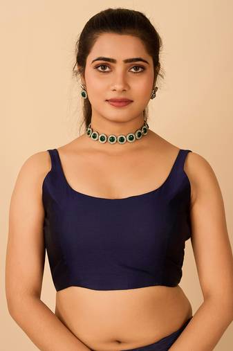 Navy Blue Satin Readymade Blouse