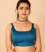 Teal Satin Readymade Blouse