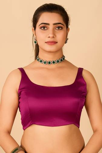Magenta Satin Readymade Blouse
