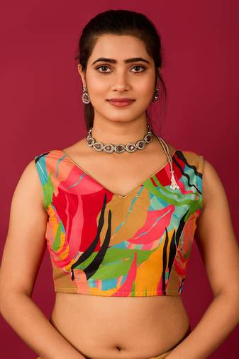 Red Satin Readymade Blouse