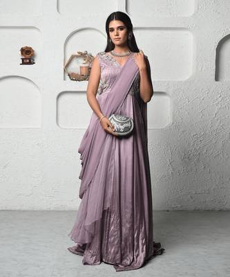 Purple georgette glistening startrail gown 1