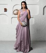 Purple georgette glistening startrail gown