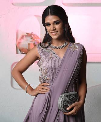Purple georgette glistening startrail gown 2
