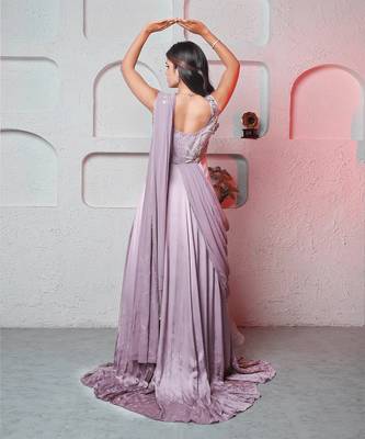 Purple georgette glistening startrail gown 3
