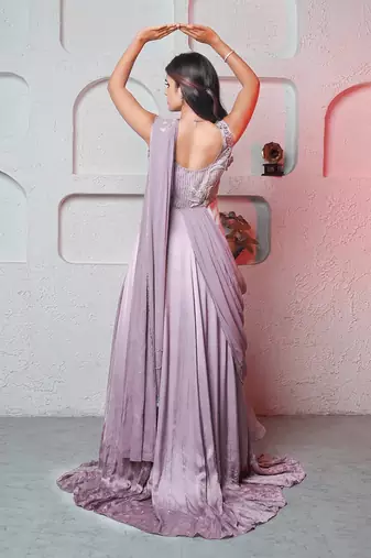 Purple georgette glistening startrail gown