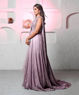 Purple georgette glistening startrail gown 4
