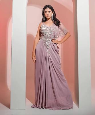 Lavender georgette glistening lilac gown 1